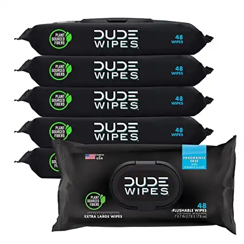 DUDE Wipes - Flushable Wipes - Unscented Extra-Large Adult Wet Wipes - Vitamin-E & Aloe - Septic and Sewer Safe