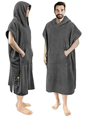Towel Poncho Changing Robe with Hood, Thick Quick Dry Microfiber Wetsuit Changing Towel for Surfing Beach Swim Outdoor Sports, Absorbent Wearable Towel Cover Up with Pocket