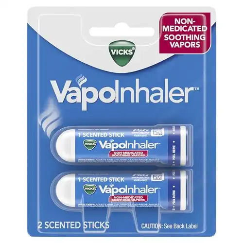 Vicks VapoInhaler, On-the-Go Portable Nasal Inhaler, Non-Medicated, With Refreshing Vicks Vapors, Menthol Scent , 2 Scented Sticks