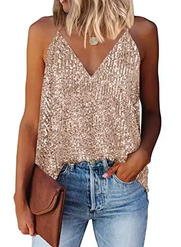 Women's Tank Tops Summer Casual Fashion Sequin V Neck Racerback Tanks Tops Cami Shirts Sleeveless Tops Blouses