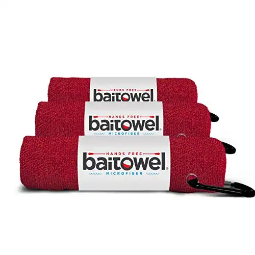 Bait Towel 3 Pack Red Fishing Towels with Clip, Plush Microfiber nap Fabric, 16x16, The Original Bait Towel Value 3 Pack