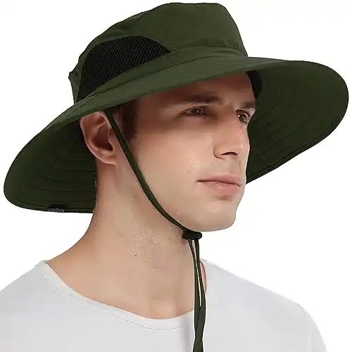 Sun Hat for Men, Waterproof Wide Brim Bucket Hat Foldable Boonie Hat for Fishing Hiking Garden Safari Beach