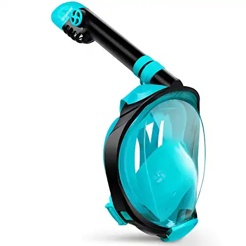 Full Face Snorkel Mask with Latest Dry Top System, Foldable 180 Degree Panoramic View Snorkeling Mask with Camera Mount, Safe Breathing & Anti-Fog