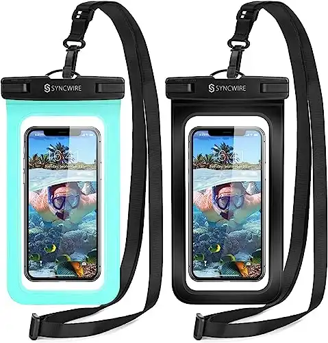 𝐒𝐲𝐧𝐜𝐰𝐢𝐫𝐞 Waterproof Phone Pouch [2-Pack] - Universal IPX8 Waterproof Phone Case Dry Bag with Lanyard for iPhone 15/14/13/12/11 Pro XS MAX SE XR X 8 7 Samsung S23 S22