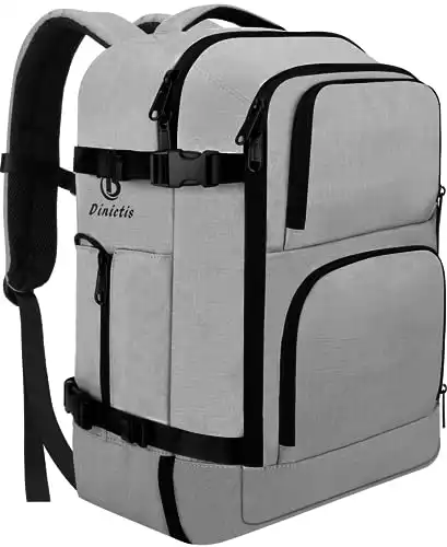 Dinictis Travel Laptop Backpack for Men Women,Fits 15.6 Inch Notebook, Carry on Flight Approved Suitcase Backpack, Water Resistant Weekender Overnight Daypack, Grey