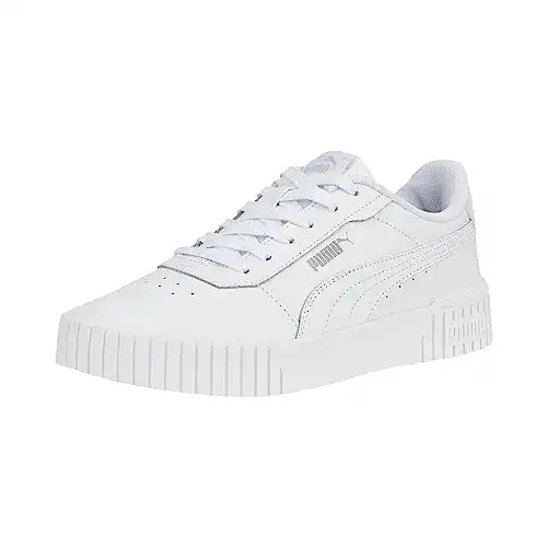 PUMA Womens Carina 2.0 Sneaker, PUMA Womens White-PUMA Womens White-PUMA Womens Silver